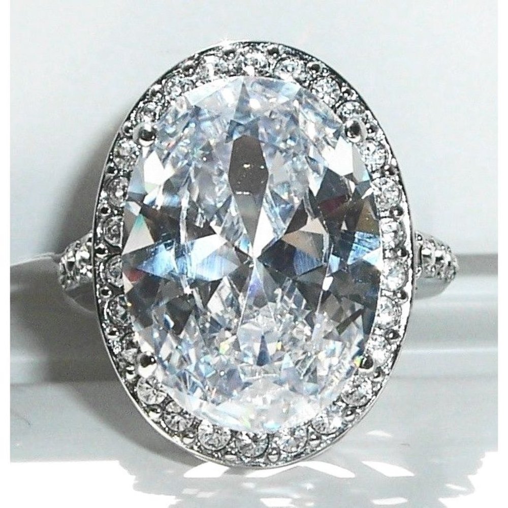 STAINLESS STEEL Huge 12.86 Carat Cubic Zirconia Halo Ring - Picture 2 of 15